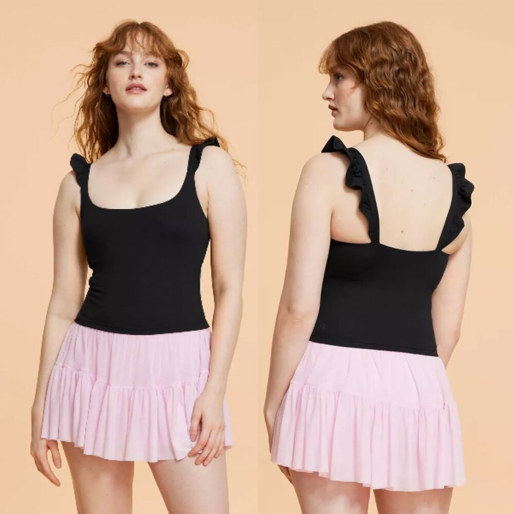 Blogilates Ruffle Tank Top, Black, XS
